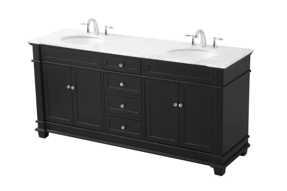 72" Double Bathroom Vanity Set, Black