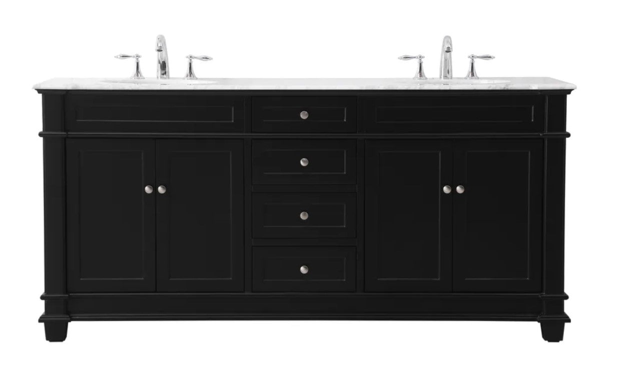 72" Double Bathroom Vanity Set, Black