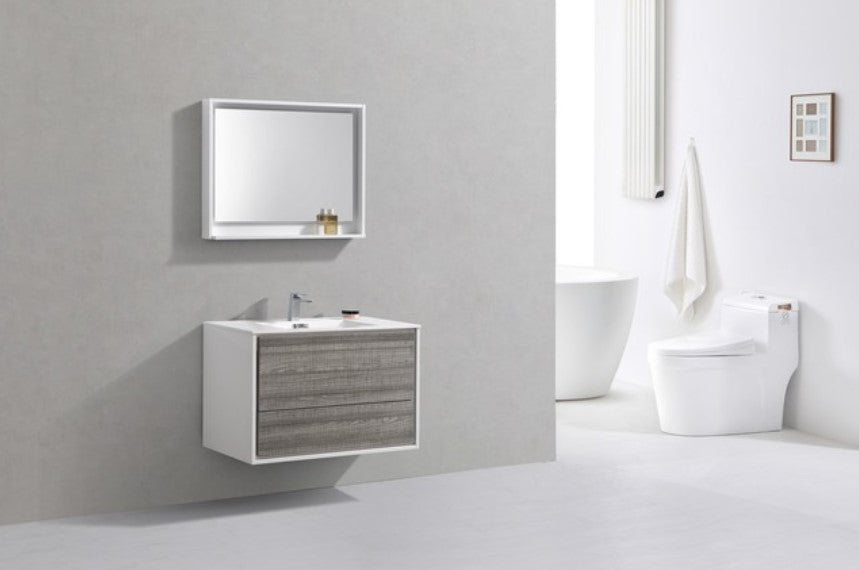 DeLusso 36"  Ash Gray Wall Mount Modern Bathroom Vanity