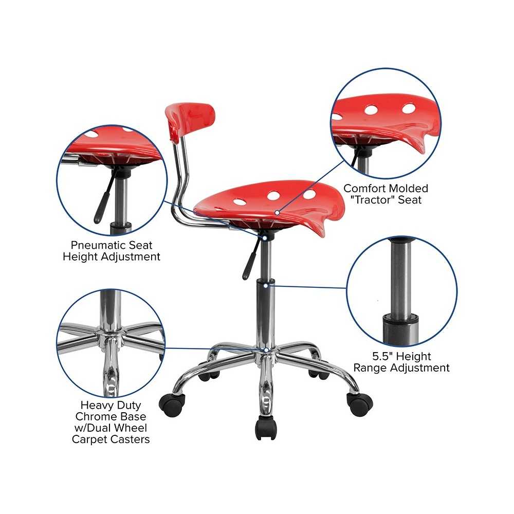 Vibrant Cherry Tomato and Chrome Swivel Task Office Chair with Tractor Seat