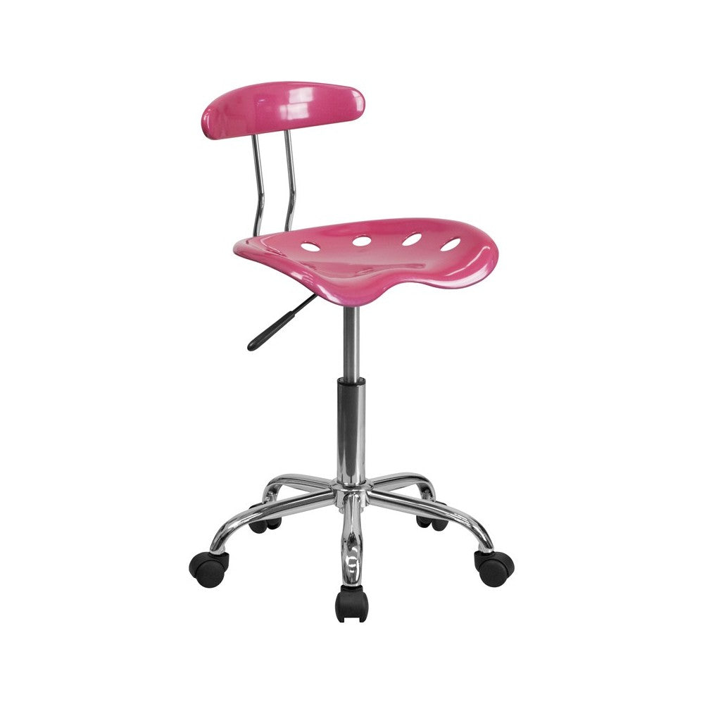 Vibrant Pink and Chrome Swivel Task Office Chair with Tractor Seat