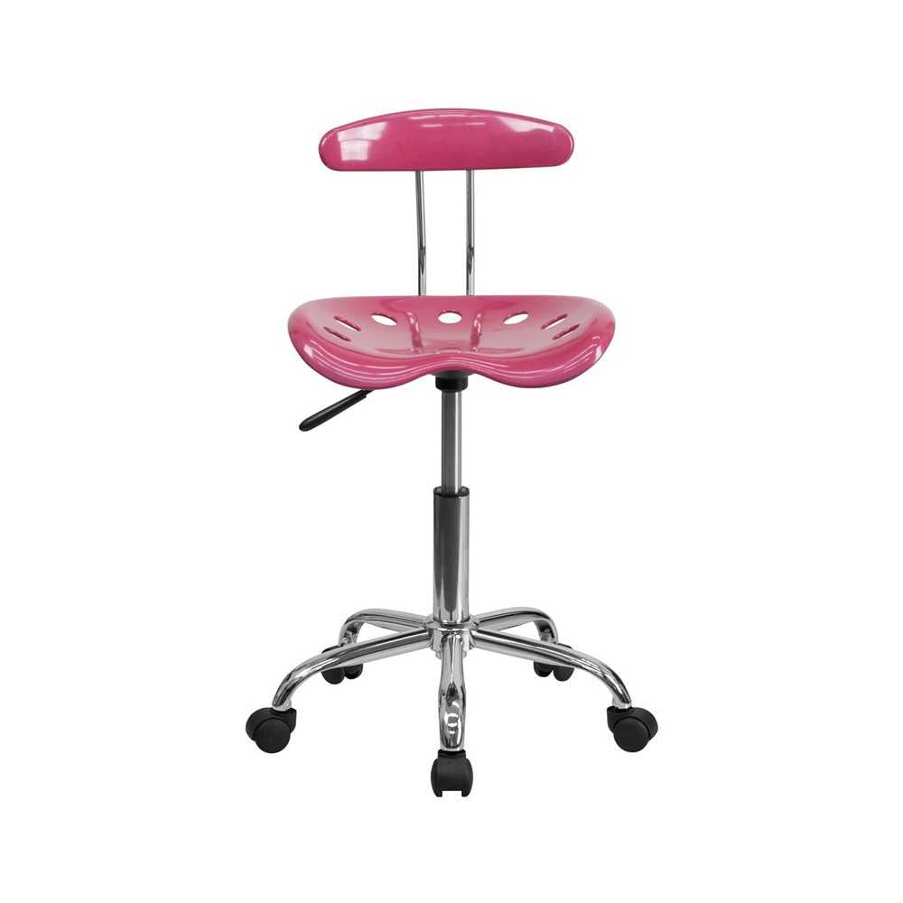 Vibrant Pink and Chrome Swivel Task Office Chair with Tractor Seat