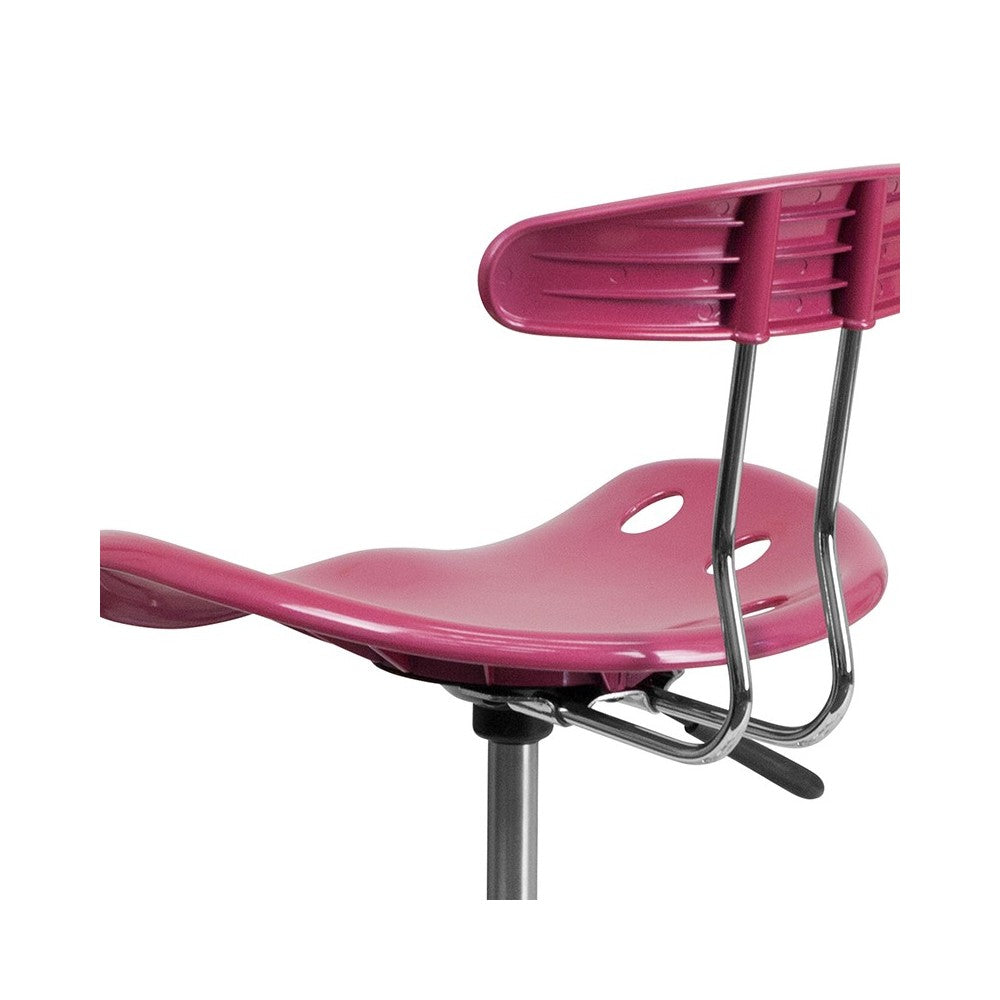 Vibrant Pink and Chrome Swivel Task Office Chair with Tractor Seat