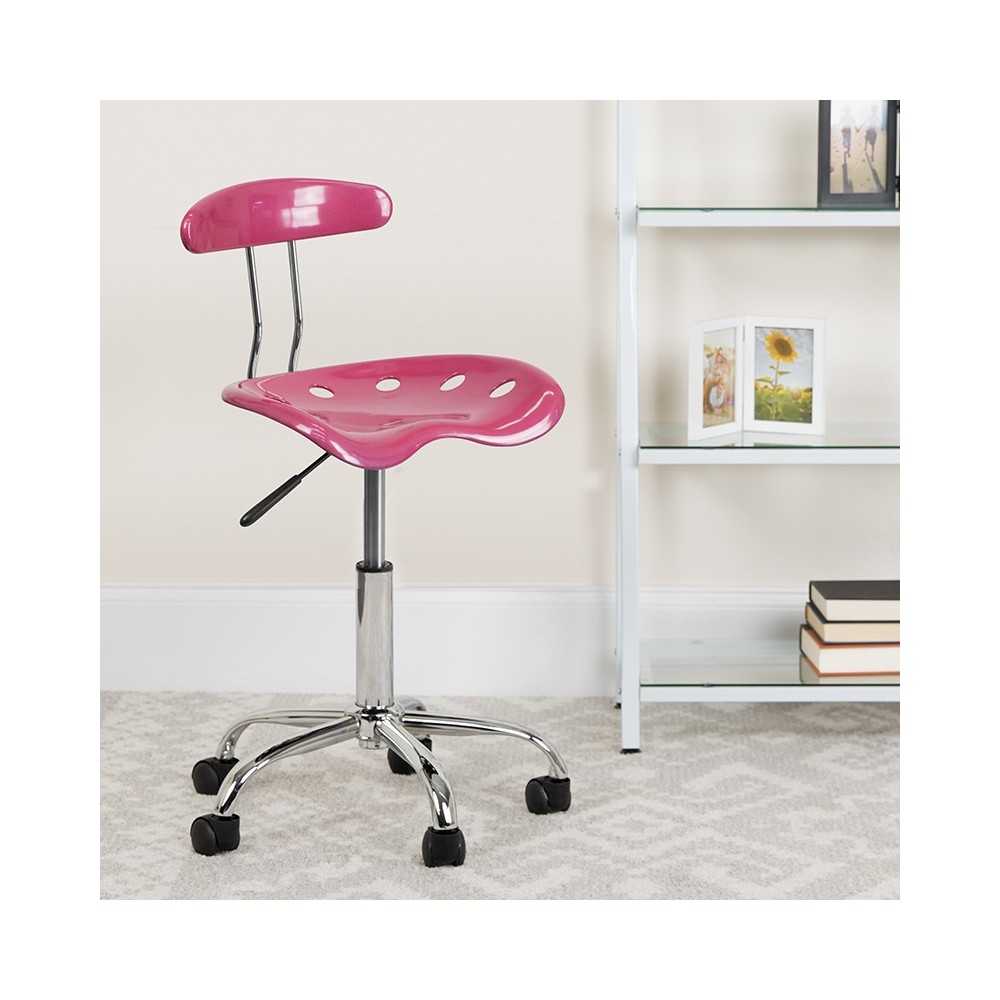 Vibrant Pink and Chrome Swivel Task Office Chair with Tractor Seat