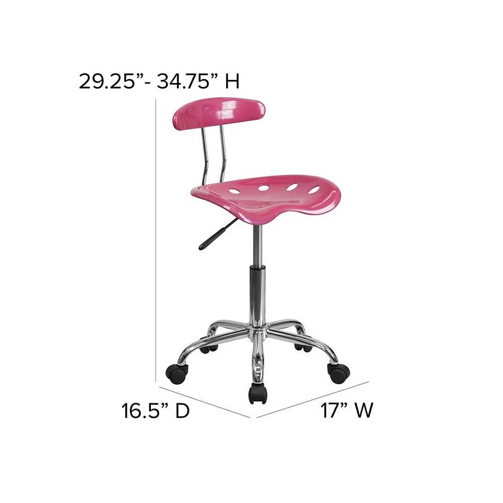 Vibrant Pink and Chrome Swivel Task Office Chair with Tractor Seat