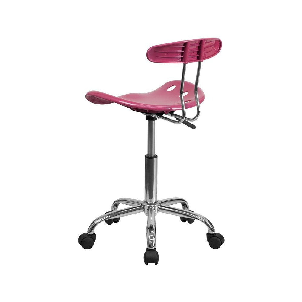 Vibrant Pink and Chrome Swivel Task Office Chair with Tractor Seat