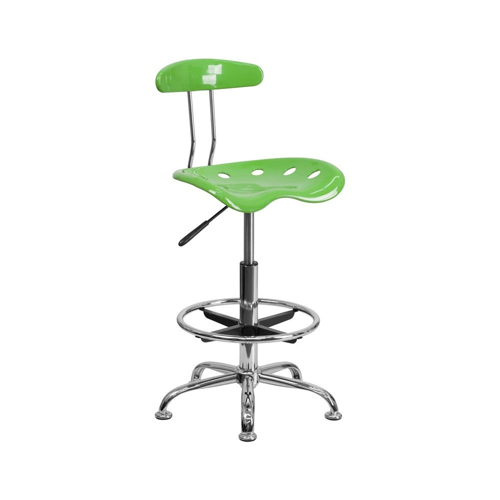 Vibrant Spicy Lime and Chrome Drafting Stool with Tractor Seat