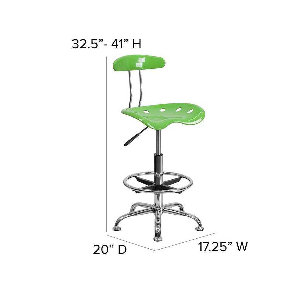 Vibrant Spicy Lime and Chrome Drafting Stool with Tractor Seat