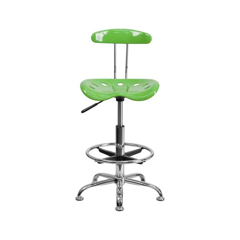 Vibrant Spicy Lime and Chrome Drafting Stool with Tractor Seat