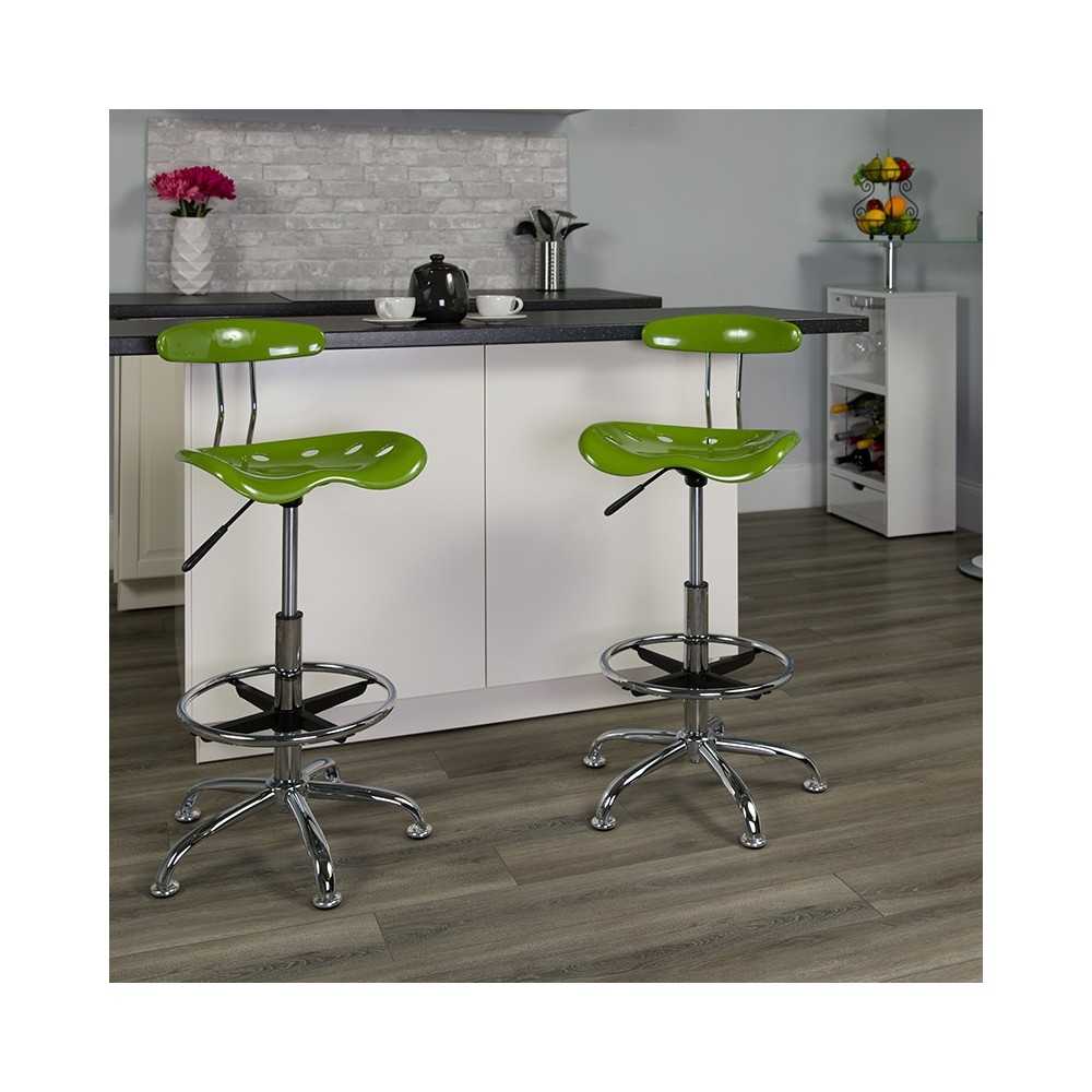 Vibrant Spicy Lime and Chrome Drafting Stool with Tractor Seat