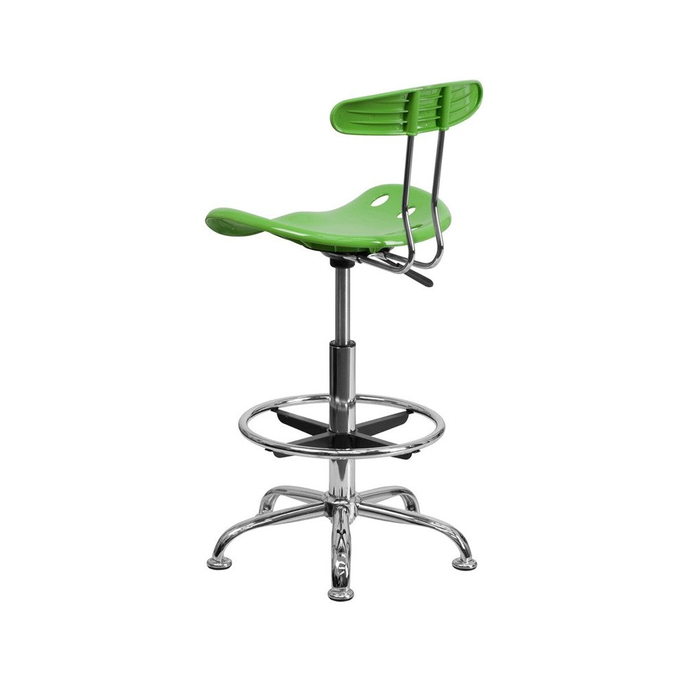 Vibrant Spicy Lime and Chrome Drafting Stool with Tractor Seat