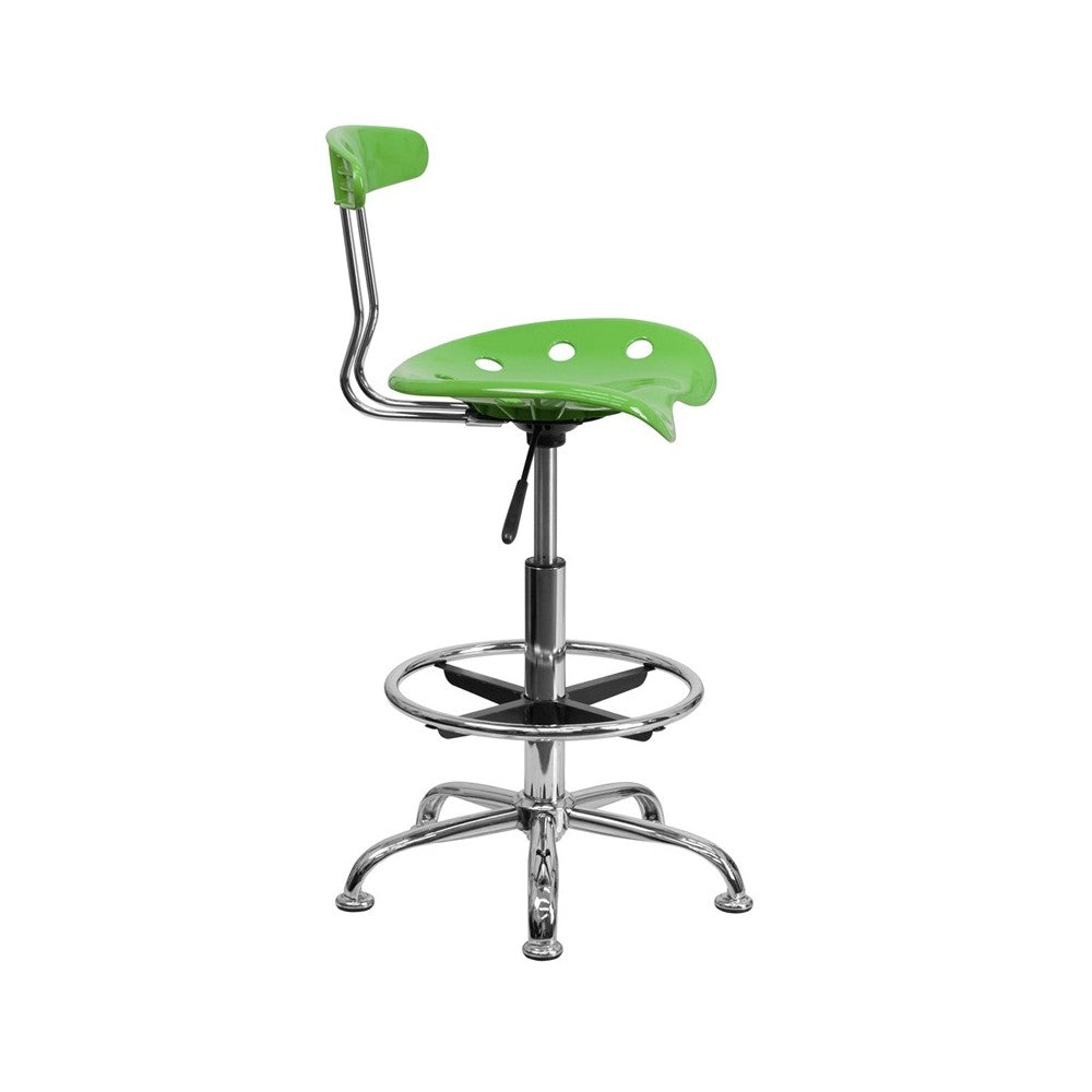 Vibrant Spicy Lime and Chrome Drafting Stool with Tractor Seat