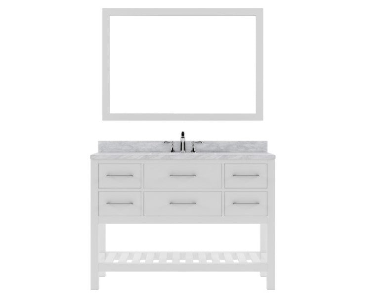 Caroline Estate 48" Single Bath Vanity in Gray with White Marble Top and Round Sink with Brushed Nickel Faucet and Matching Mirrors, MS-2248-WMRO-GR-001
