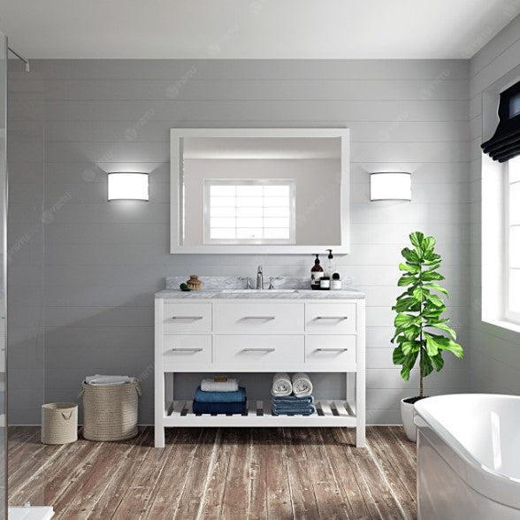 Caroline Estate 48" Single Bath Vanity in Gray with White Marble Top and Round Sink with Brushed Nickel Faucet and Matching Mirrors, MS-2248-WMRO-GR-001