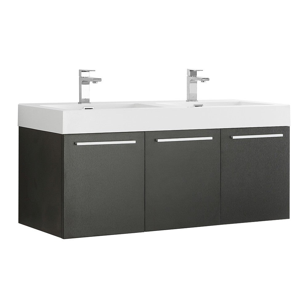Vista 48" Black Wall Hung Double Sink Modern Bathroom Cabinet w/ Integrated Sink