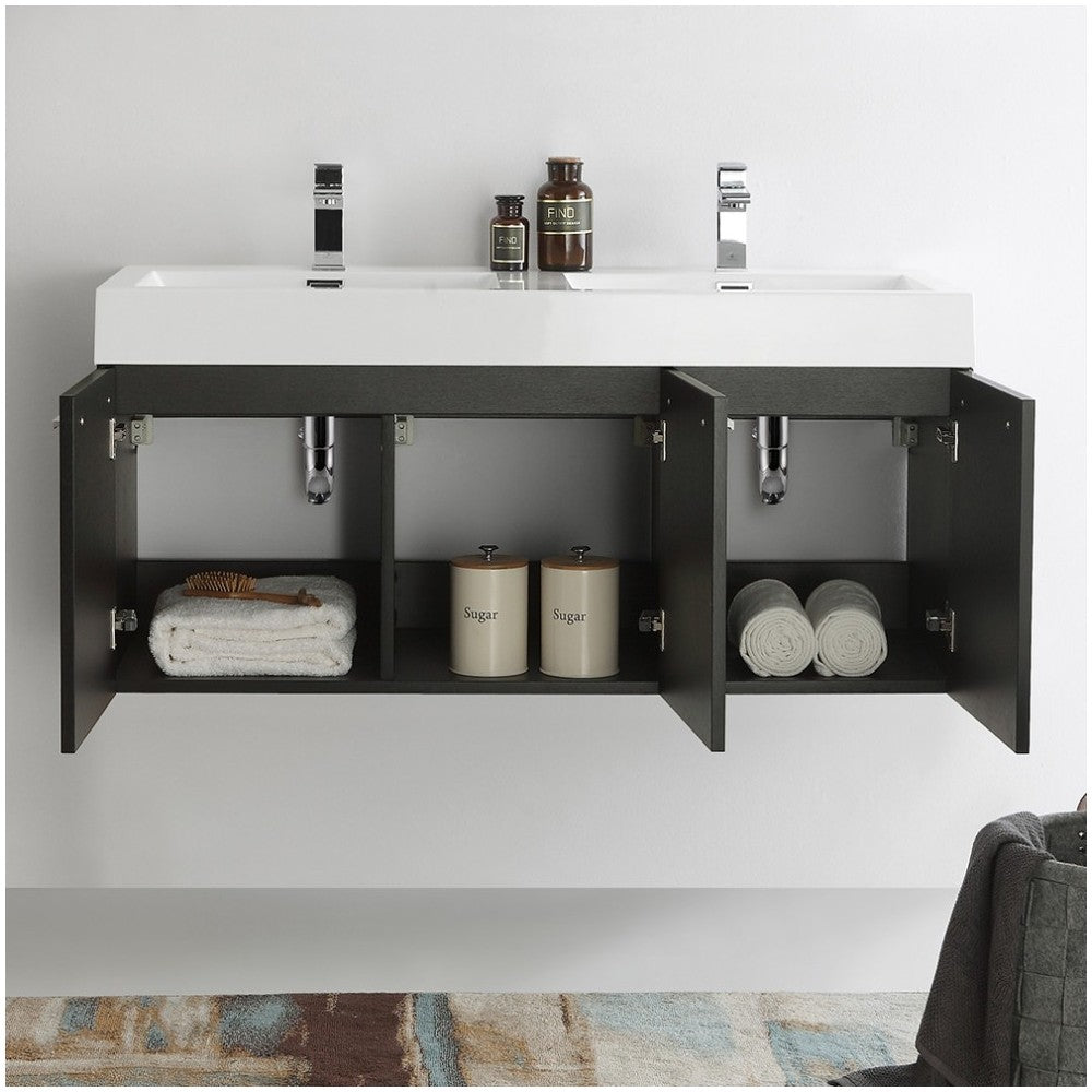 Vista 48" Black Wall Hung Double Sink Modern Bathroom Cabinet w/ Integrated Sink