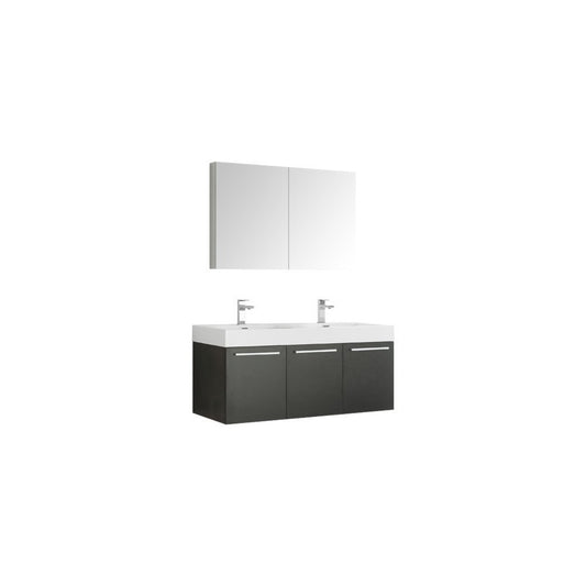 Vista 48" Black Wall Hung Double Sink Modern Bathroom Vanity w/ Medicine Cabinet