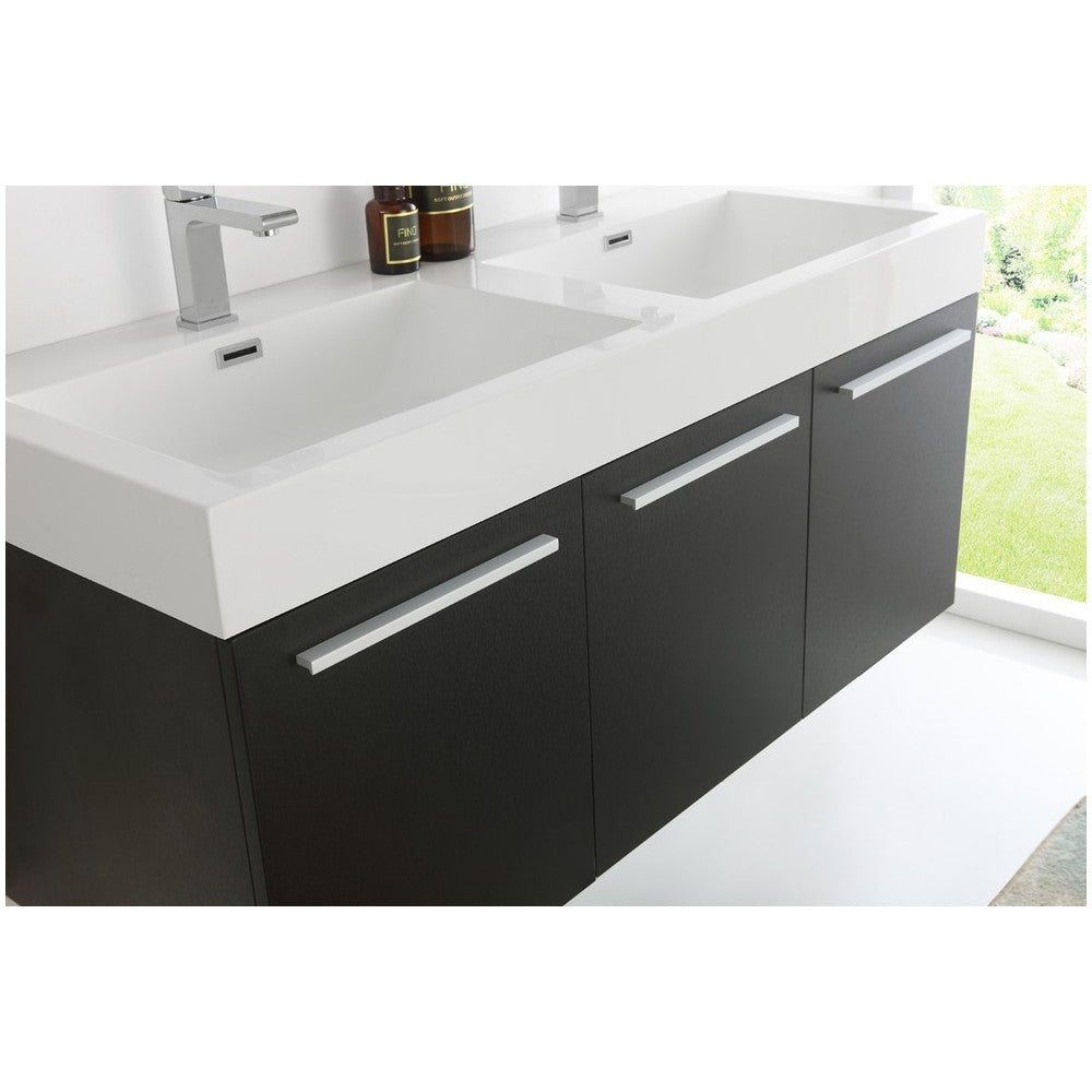 Vista 48" Black Wall Hung Double Sink Modern Bathroom Vanity w/ Medicine Cabinet