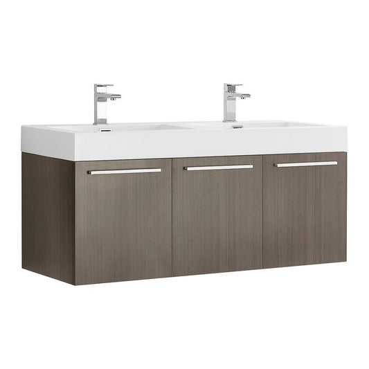 Vista 48 Gray Oak Wall Hung Double Sink Bathroom Cabinet w/ Integrated Sink