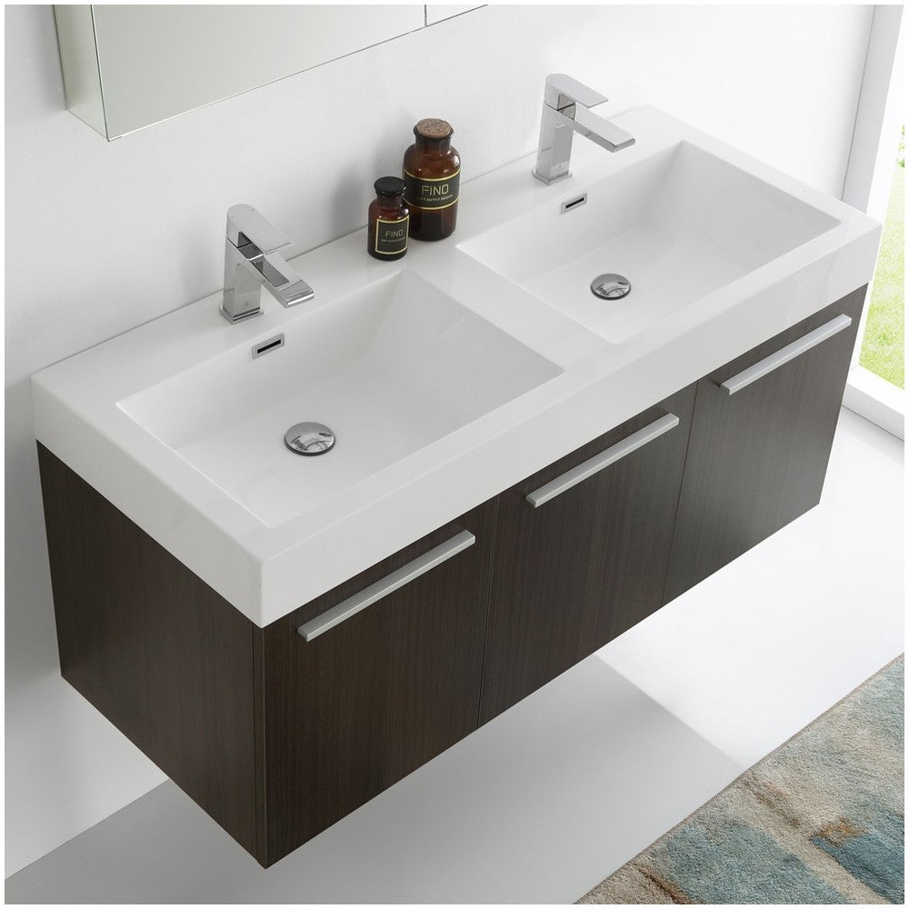 Vista 48 Gray Wall Hung Double Sink Modern Bathroom Vanity w/ Medicine Cabinet