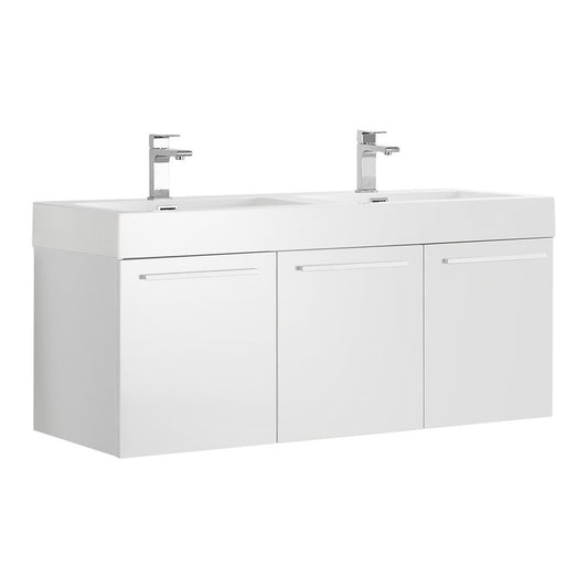 Vista 48" White Wall Hung Double Sink Modern Bathroom Cabinet w/ Integrated Sink