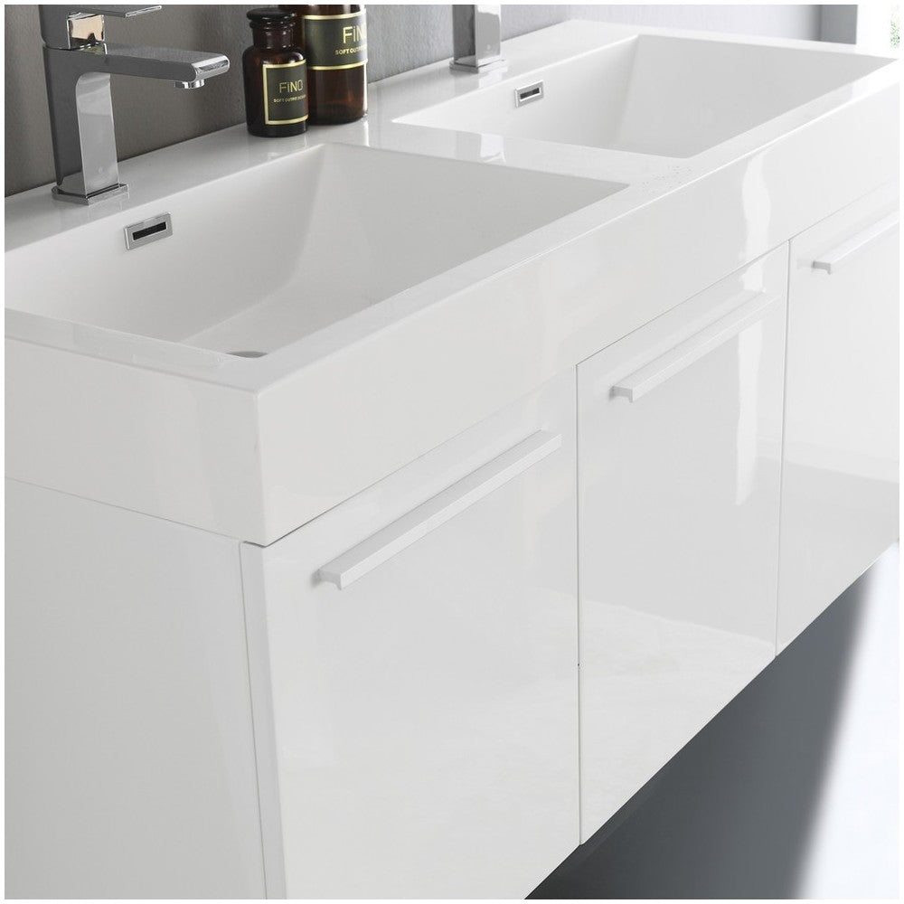 Vista 48" White Wall Hung Double Sink Modern Bathroom Vanity w/ Medicine Cabinet