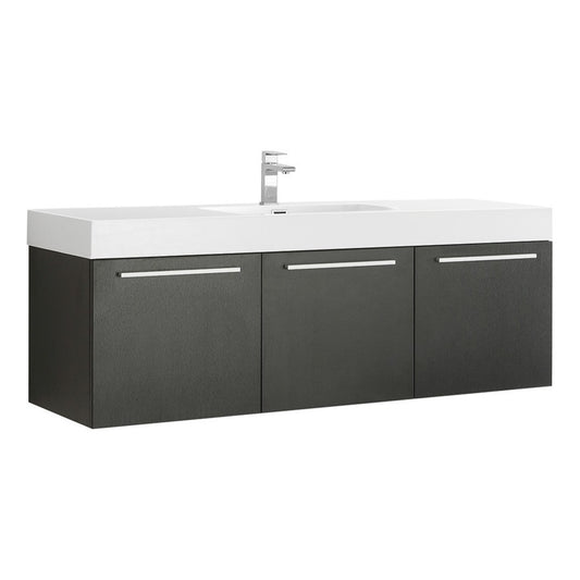 Vista 60" Black Wall Hung Single Sink Modern Bathroom Cabinet w/ Integrated Sink
