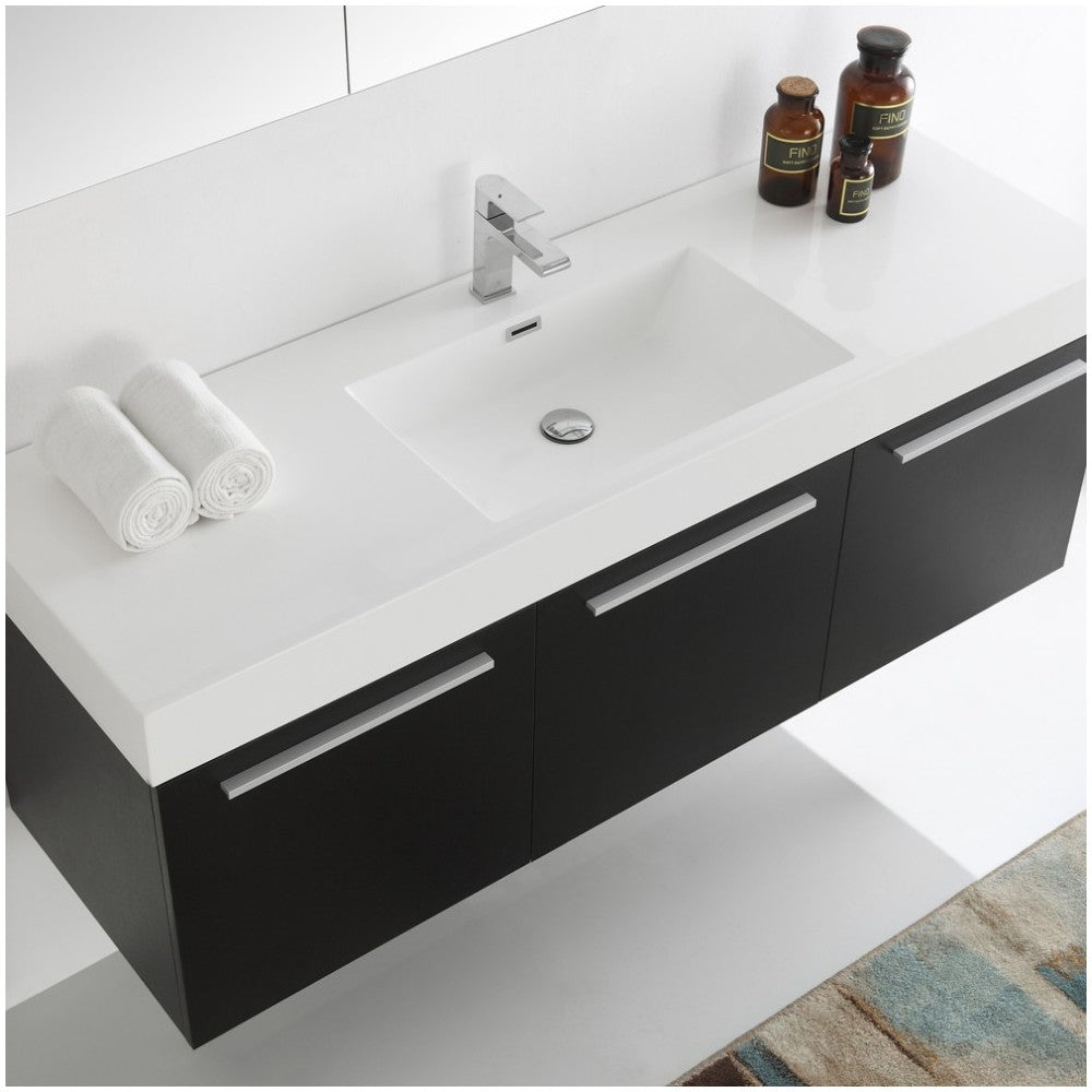 Vista 60" Black Wall Hung Single Sink Modern Bathroom Vanity w/ Medicine Cabinet