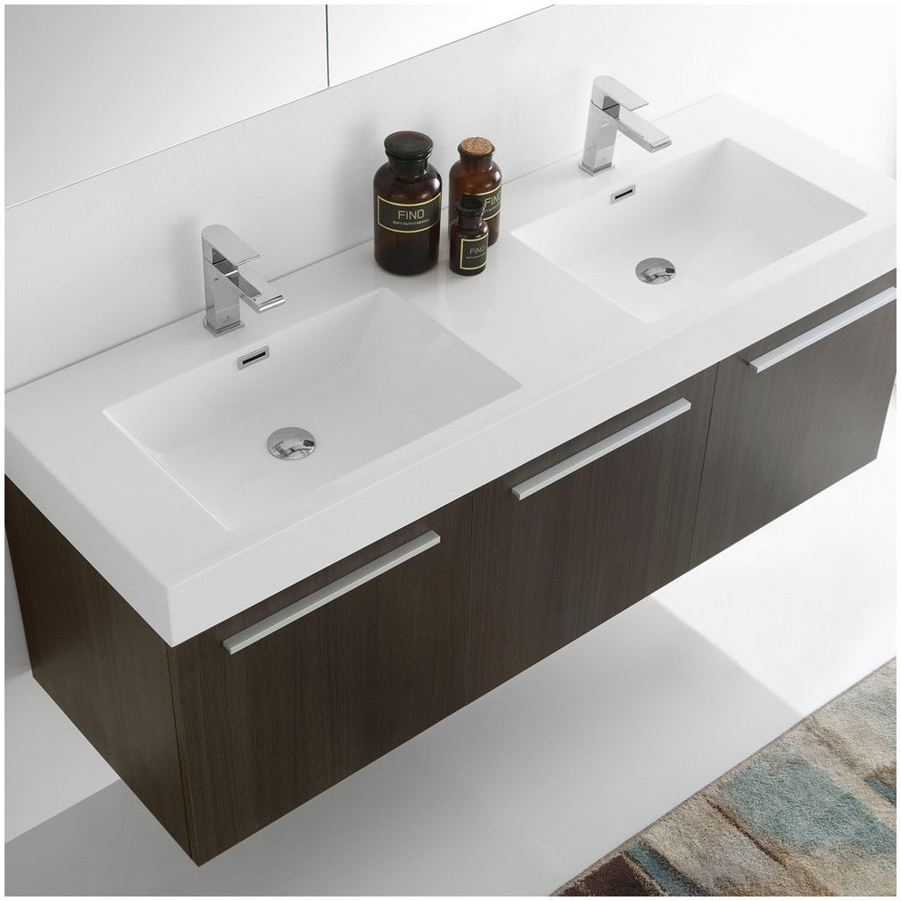 Vista 60 Gray Wall Hung Double Sink Modern Bathroom Vanity w/ Medicine Cabinet