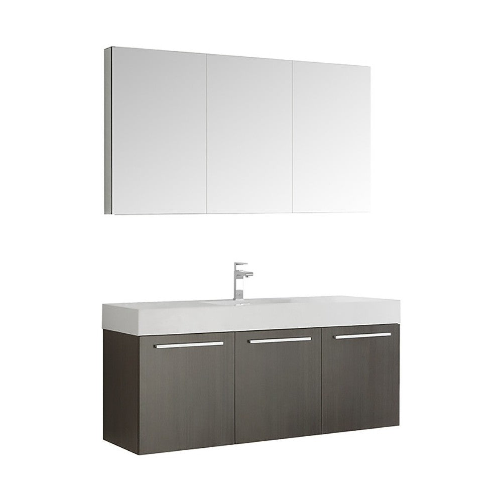 Vista 60 Gray Wall Hung Single Sink Modern Bathroom Vanity w/ Medicine Cabinet