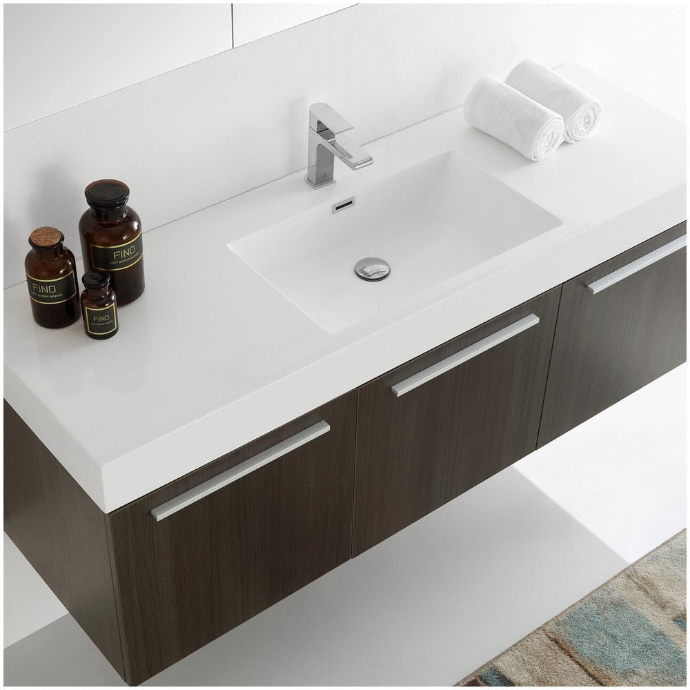 Vista 60 Gray Wall Hung Single Sink Modern Bathroom Vanity w/ Medicine Cabinet