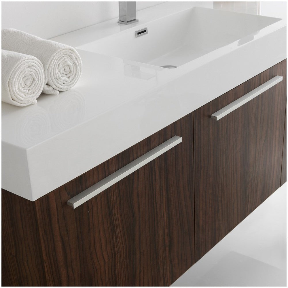 Vista 60 Walnut Wall Hung Single Sink Modern Bathroom Vanity w/ Medicine Cabinet