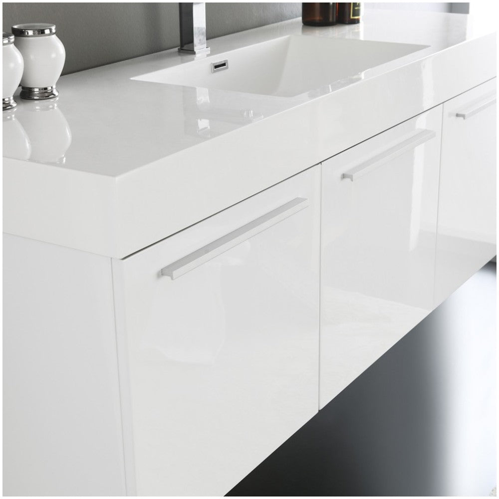 Vista 60" White Wall Hung Single Sink Modern Bathroom Vanity w/ Medicine Cabinet