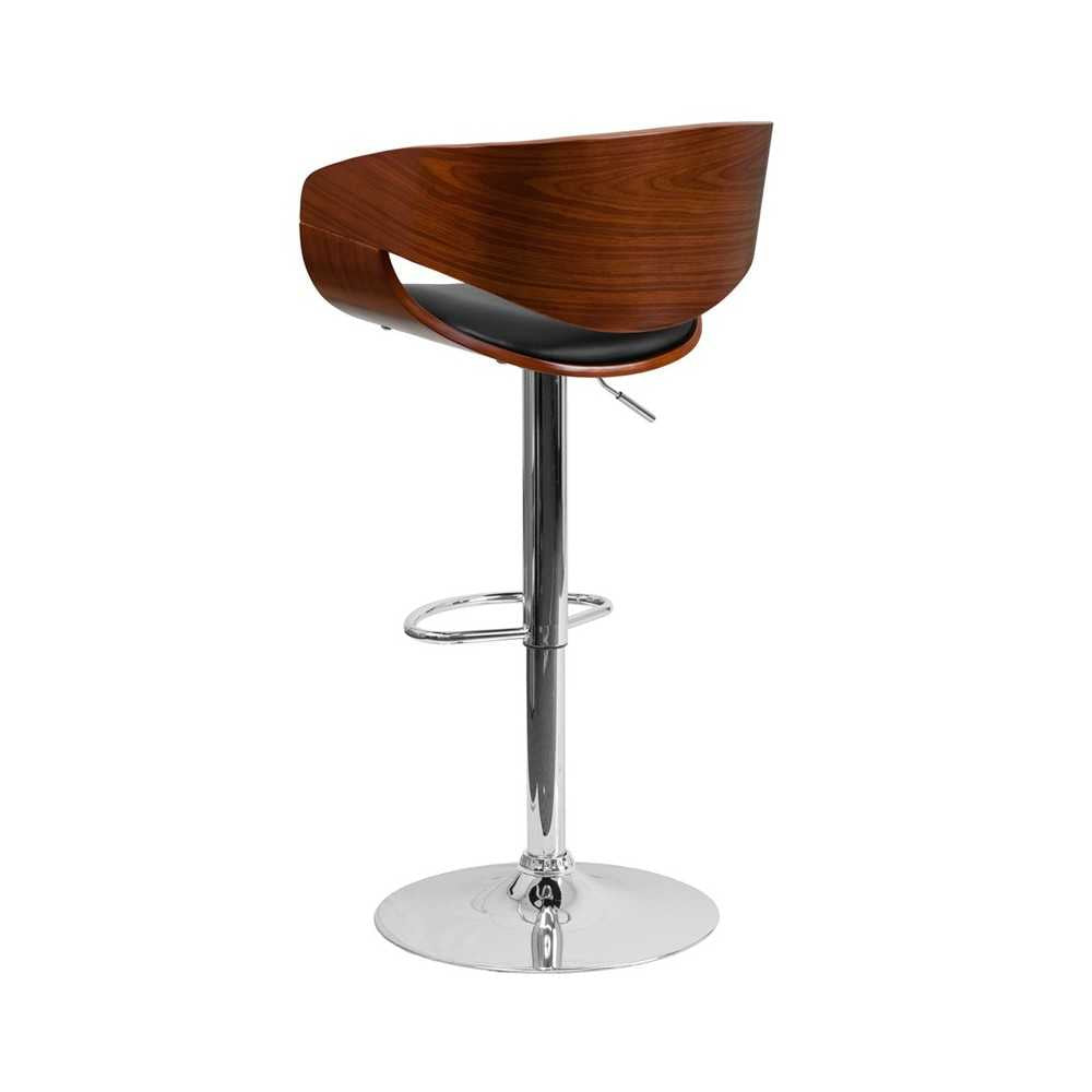 Walnut Bentwood Adjustable Height Barstool with Black Vinyl Seat