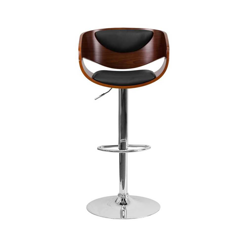 Walnut Bentwood Adjustable Height Barstool with Black Vinyl Seat