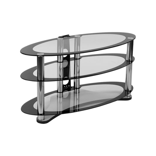 Westchester Two-Tone Glass TV Stand with Shelves and Chrome Tubing