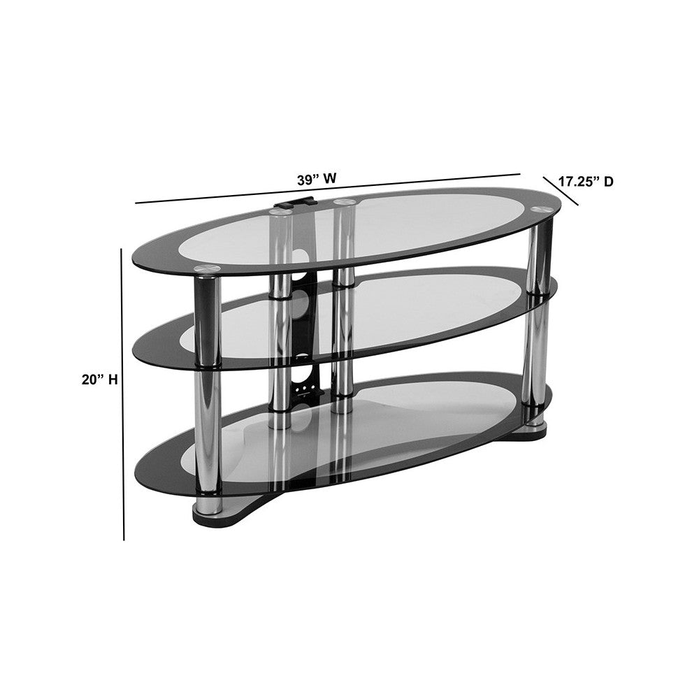 Westchester Two-Tone Glass TV Stand with Shelves and Chrome Tubing