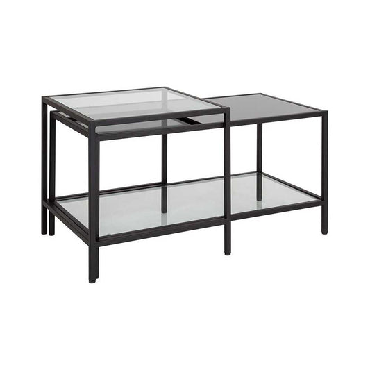 Westerly Multi-Tiered Glass Coffee Table with Black Metal Frame