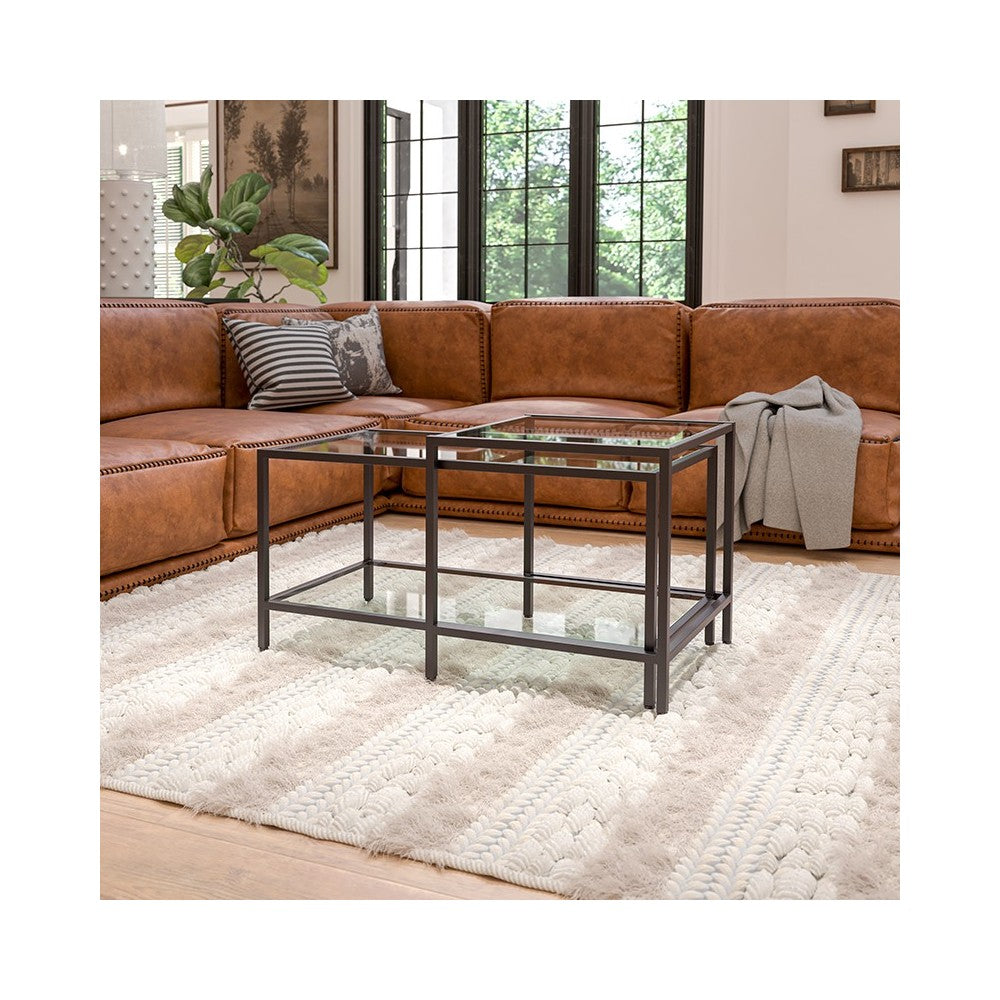 Westerly Multi-Tiered Glass Coffee Table with Black Metal Frame