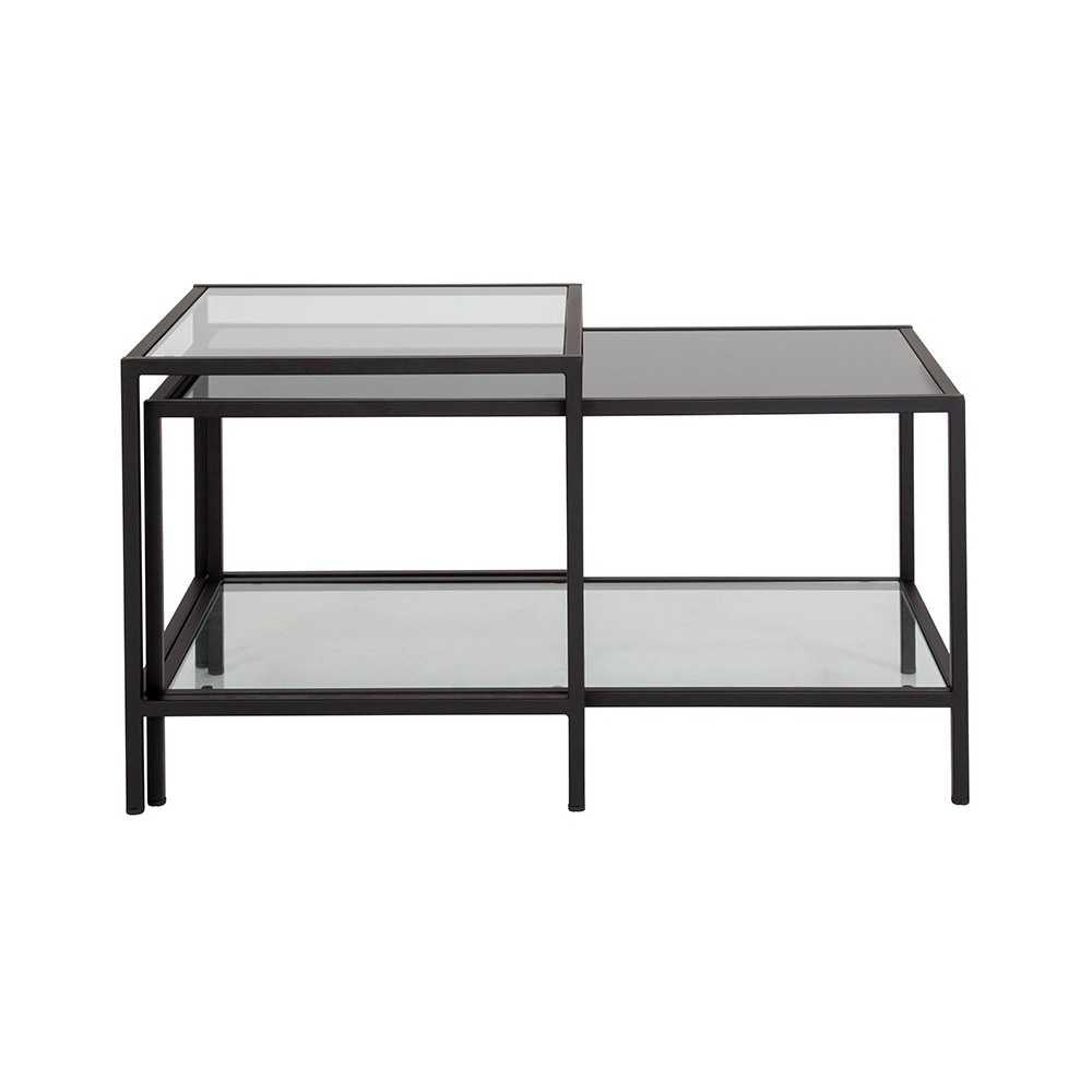 Westerly Multi-Tiered Glass Coffee Table with Black Metal Frame