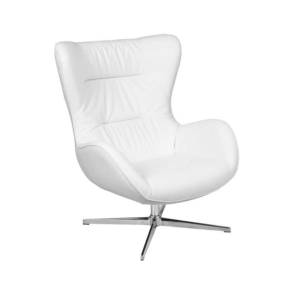 White LeatherSoft Swivel Wing Chair and Ottoman Set