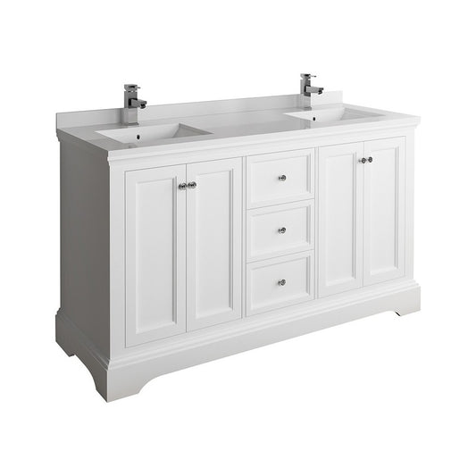 Windsor 60" Matte White Traditional Double Sink Bathroom Cabinet w/ Top & Sinks