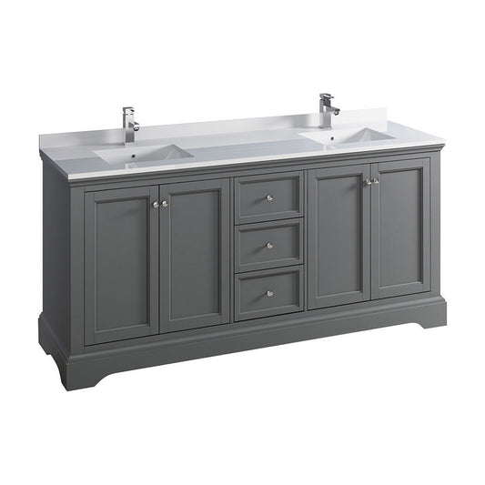 Windsor 72 Gray Textured Traditional Double Sink Bathroom Cabinet w/ Top & Sinks