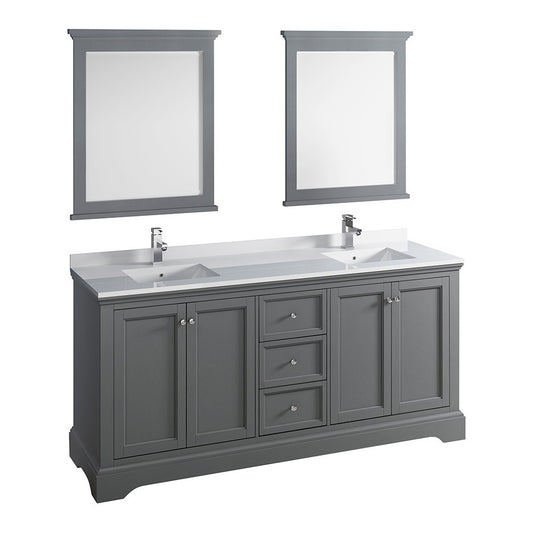 Windsor 72" Gray Textured Traditional Double Sink Bathroom Vanity w/ Mirrors