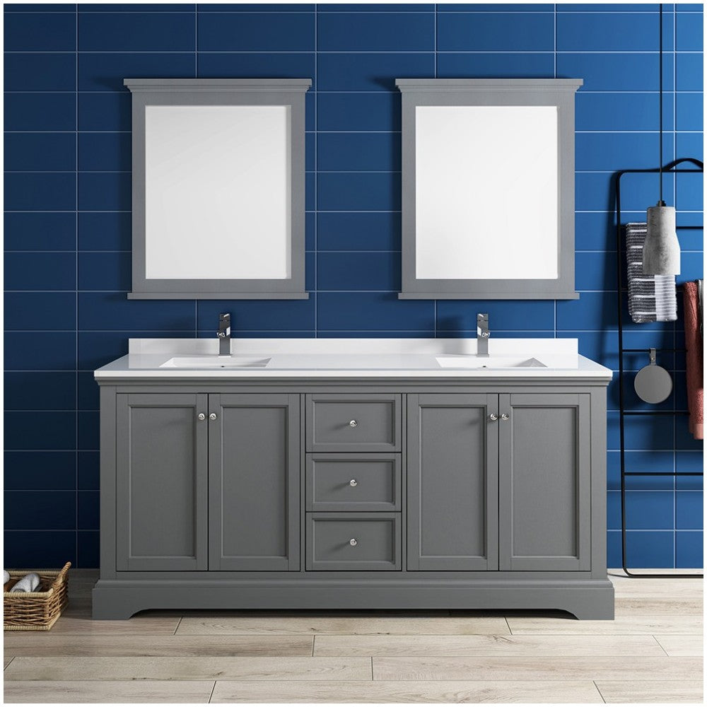 Windsor 72" Gray Textured Traditional Double Sink Bathroom Vanity w/ Mirrors