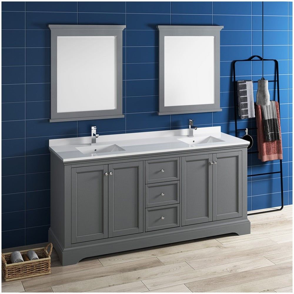 Windsor 72" Gray Textured Traditional Double Sink Bathroom Vanity w/ Mirrors