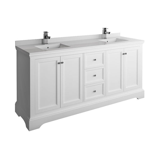 Windsor 72" Matte White Traditional Double Sink Bathroom Cabinet w/ Top & Sinks