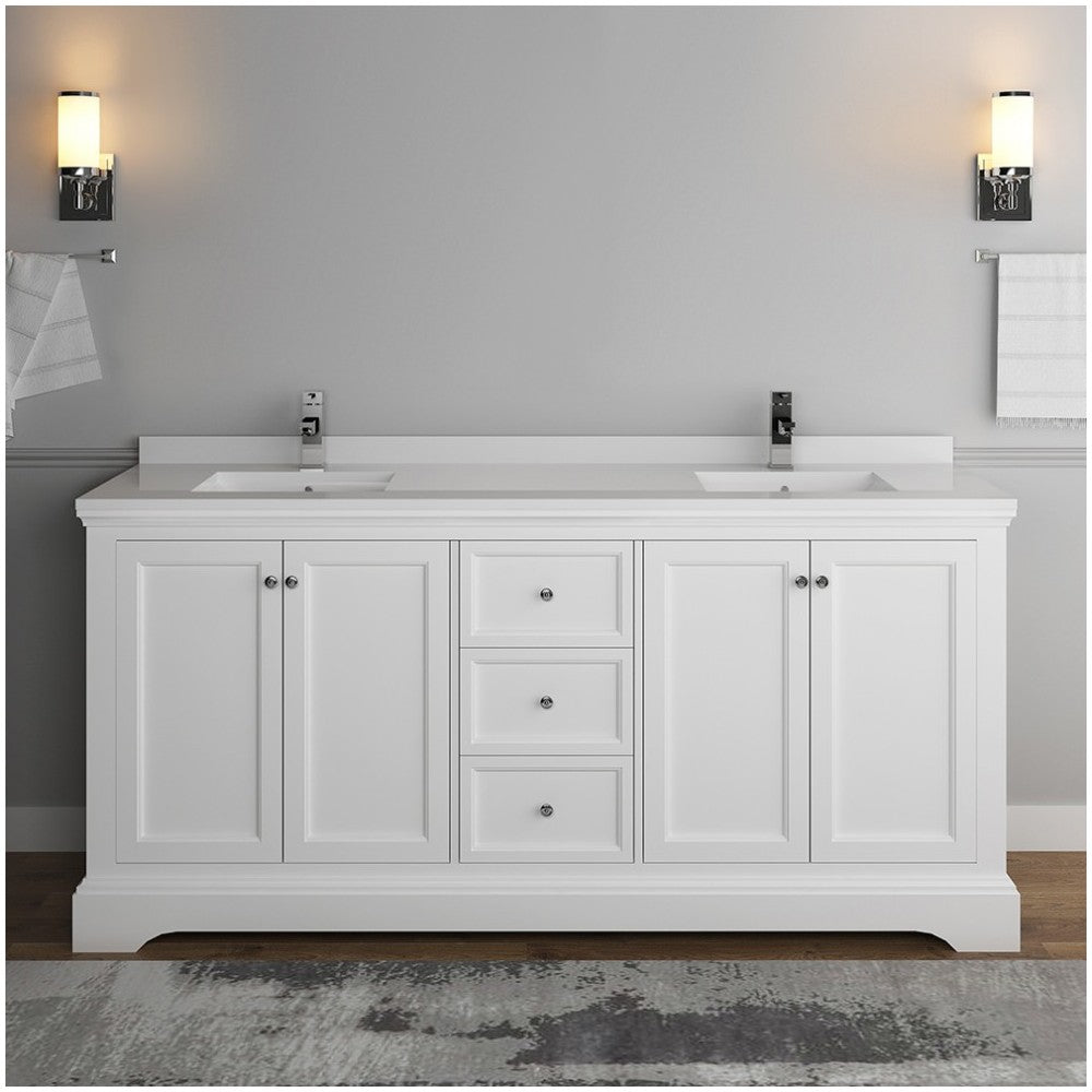 Windsor 72" Matte White Traditional Double Sink Bathroom Cabinet w/ Top & Sinks