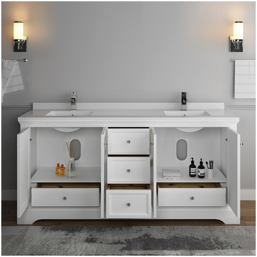 Windsor 72" Matte White Traditional Double Sink Bathroom Cabinet w/ Top & Sinks