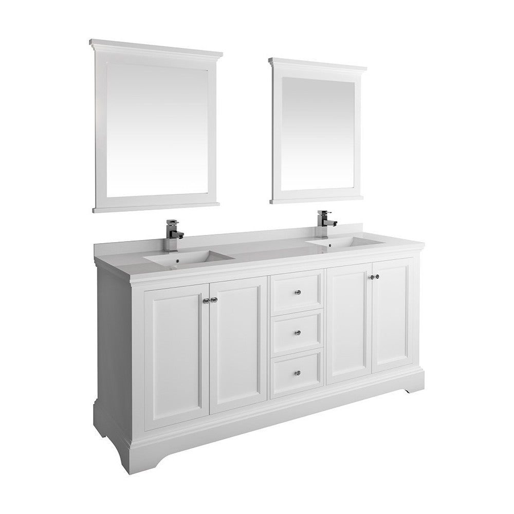 Windsor 72" Matte White Traditional Double Sink Bathroom Vanity w/ Mirrors